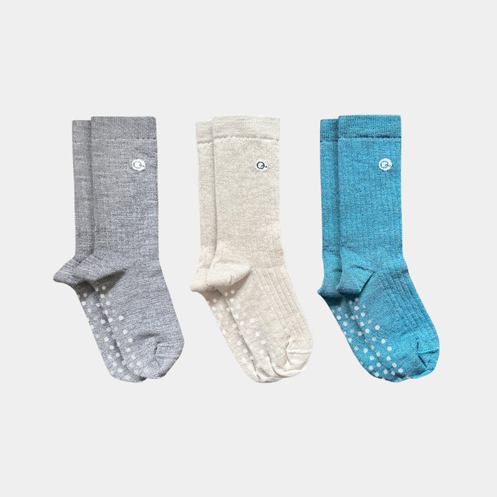 Merino Wool - Cotton Lightweight Kids with Grips Socks (3 pairs)