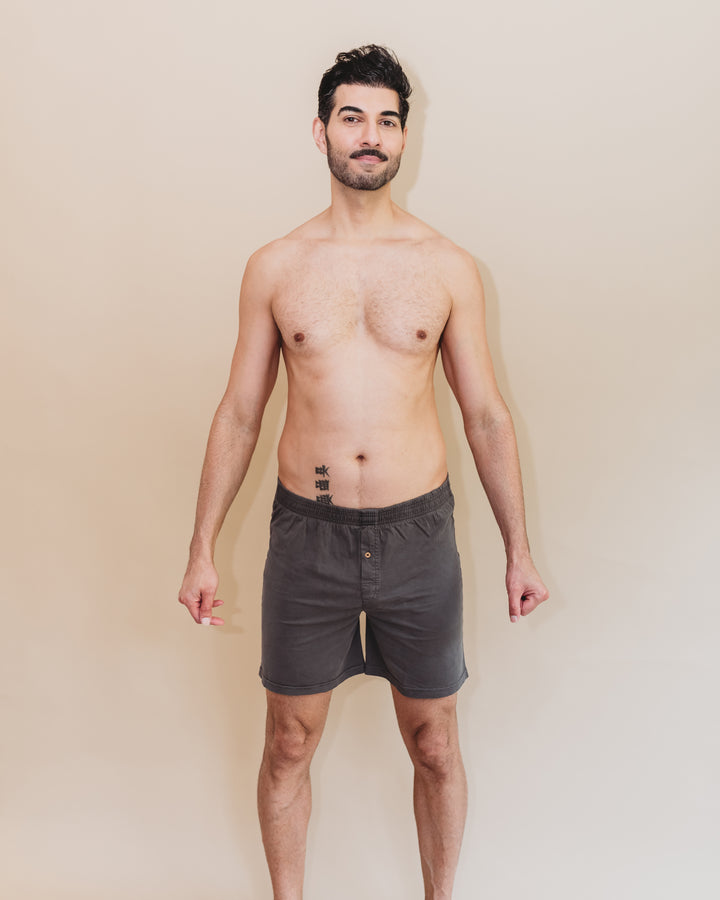 Everyday Knit Boxers - Natural, Plant Dyed - Ash - 100% Organic Cotton